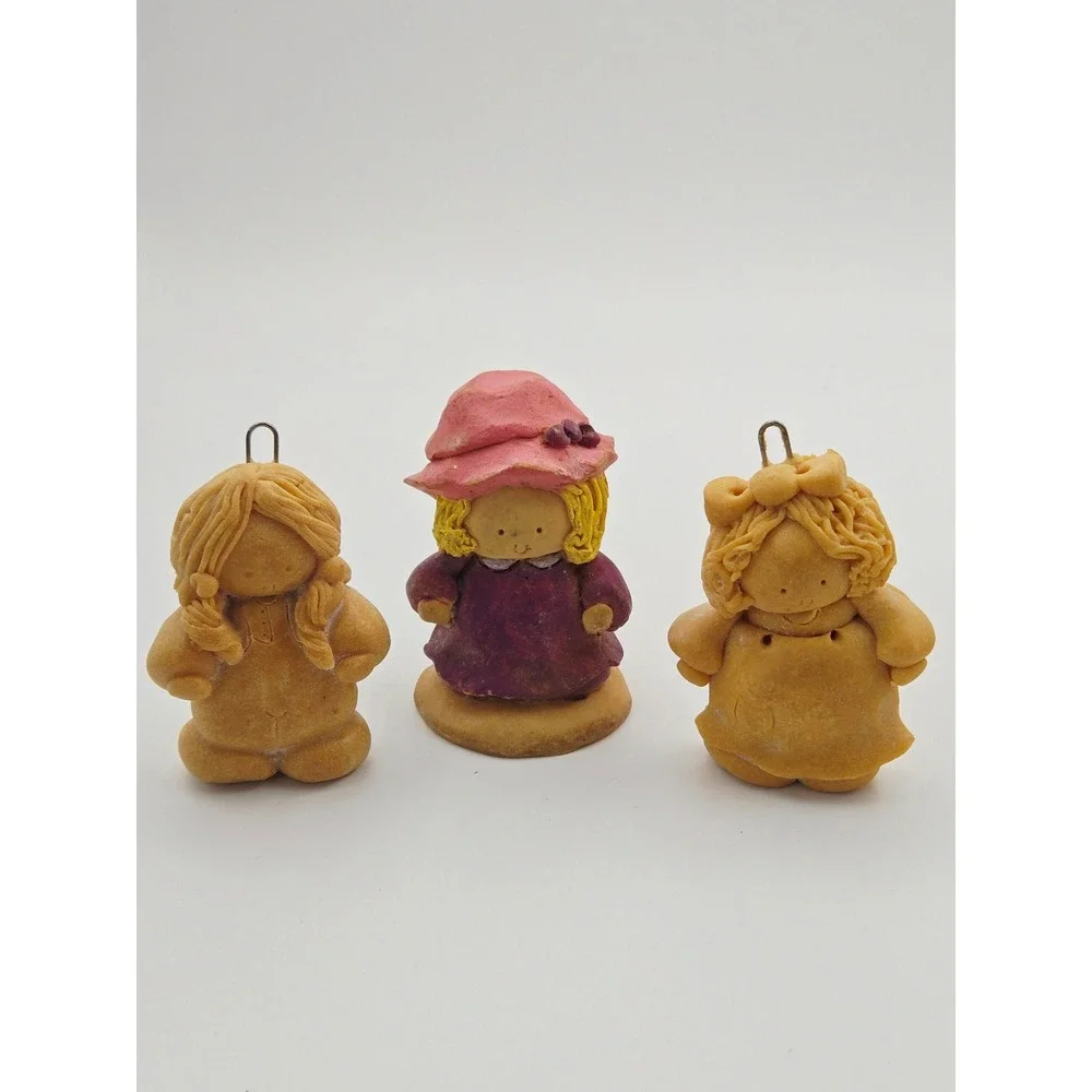 Vintage 1983 Clay Dough Figurines and Ornaments Set of 9 Folk Art Decor